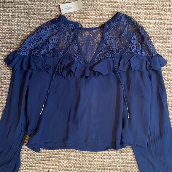 NWT Navy Blue Lace Blouse by American Eagle - Picture 5 of 8